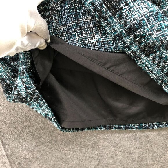 Loft Tweed Mini Skirt Womens 6 Teal Blue Black Plaid Wool Blend Formal - Picture 8 of 12